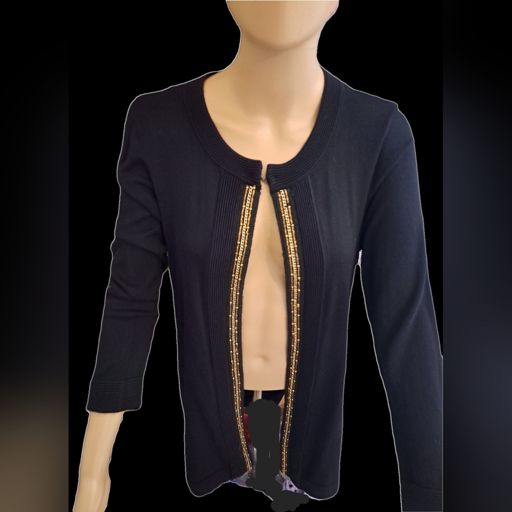 JM Collection Black Cardigan with Gold Accents